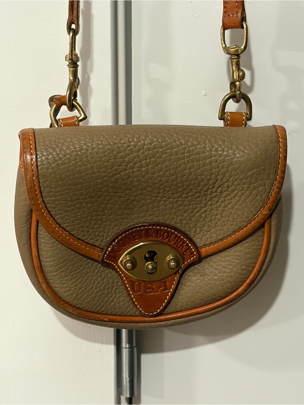 Dooney & Bourke Taupe Pebbled Leather Crossbody with Tan Trim